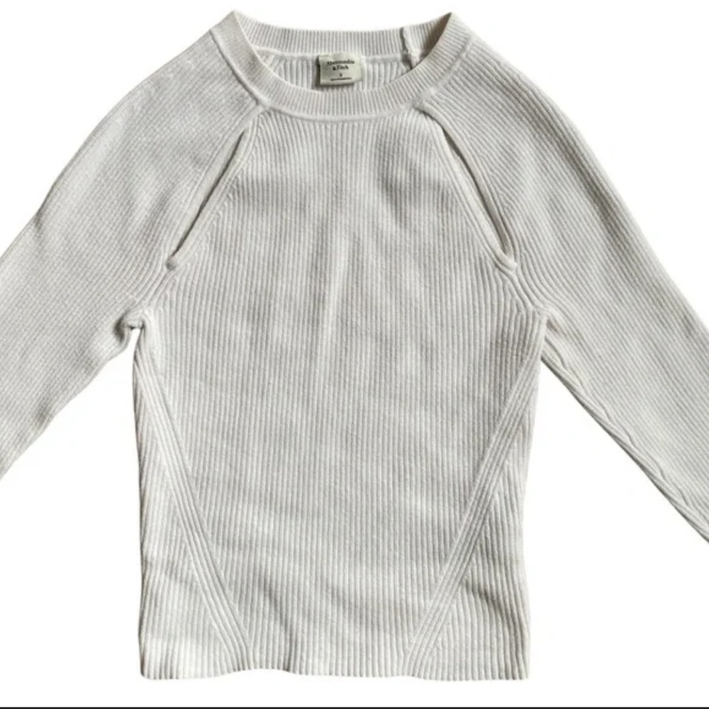 Abercrombie White Ribbed Cutout Sweater
